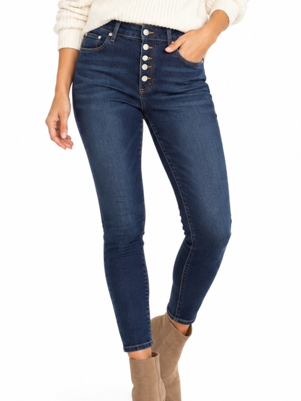 Tahari Amelia Button Fly Skinny Jeans Dark Wash Size 12 With 31ā Waist
